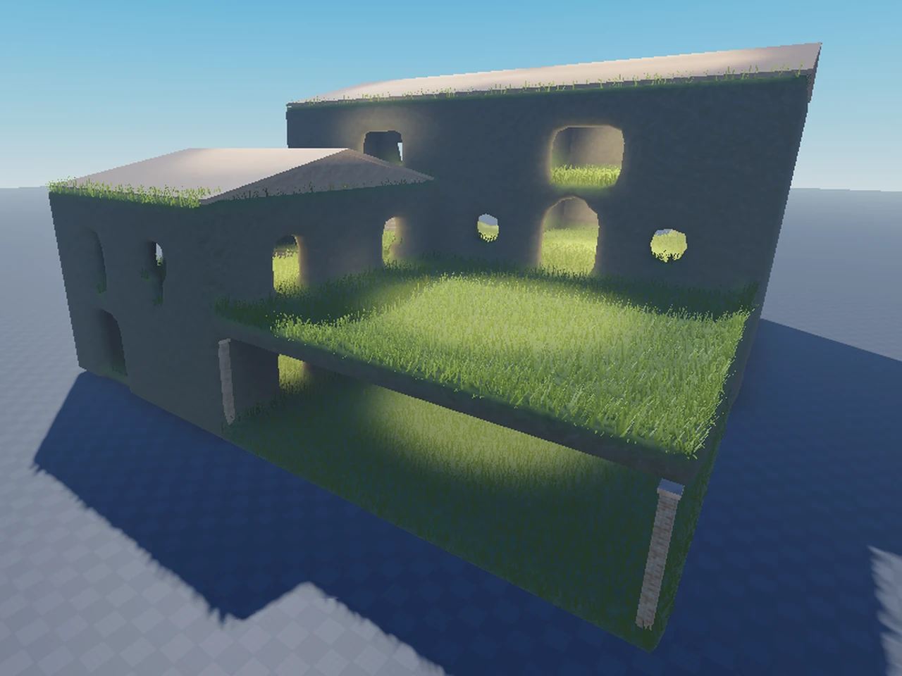 The same architecture compiled by WorldLoop as Roblox Terrain Grass